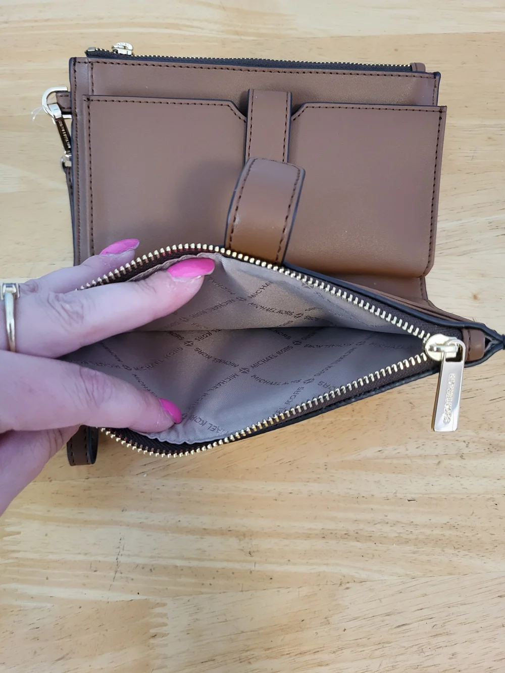Michael Kors Brown Logo Zip Wristlet